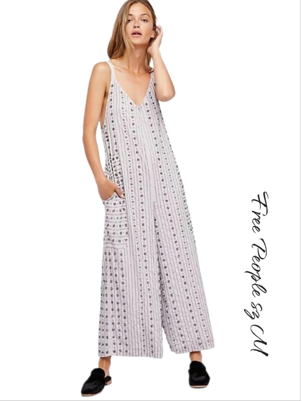 Free People Grace Embellished Wide Leg Jumpsuit Purple M Beaded Boho